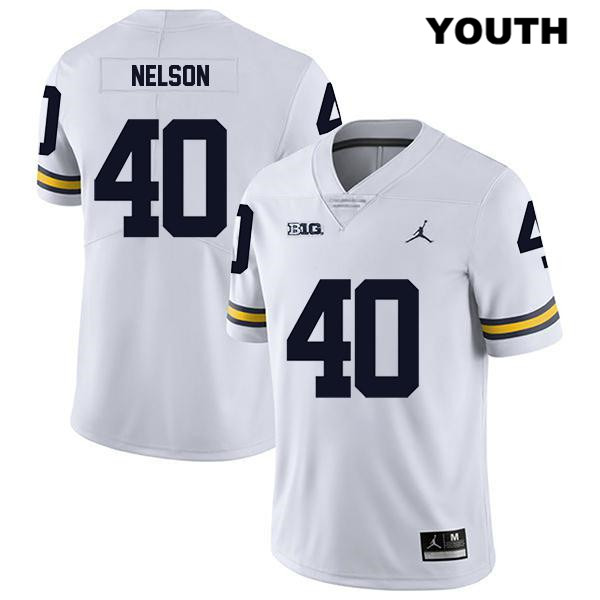 Youth NCAA Michigan Wolverines Ryan Nelson #40 White Jordan Brand Authentic Stitched Legend Football College Jersey LG25J42OZ